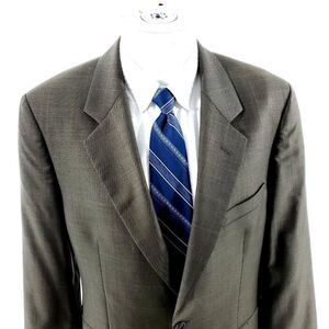 Vintage Brooks Brothers Wool 2 Button Blazer 40R Green Sharkskin Brown Windowpan